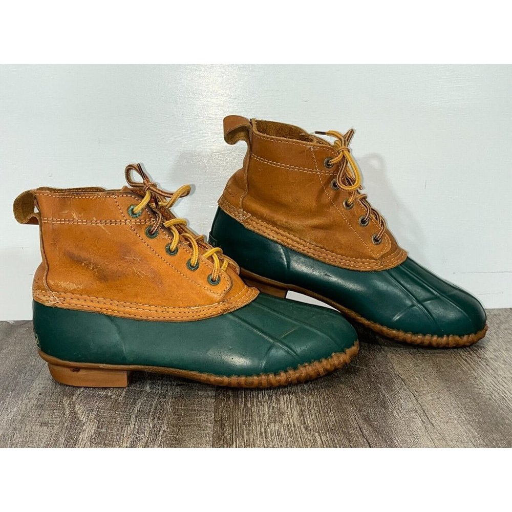 Eddie Bauer * Waterproof Boots * Womens 8 * Leather Rubber Duck Green 5 Eye
